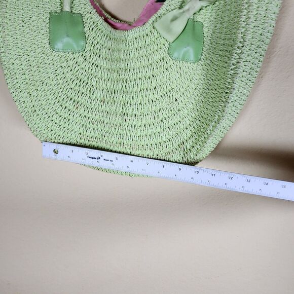 Donna‎ Dixon lime green Half Moon Straw Bag Wicker Basket Purse Lined Boho Beach - Picture 7 of 11